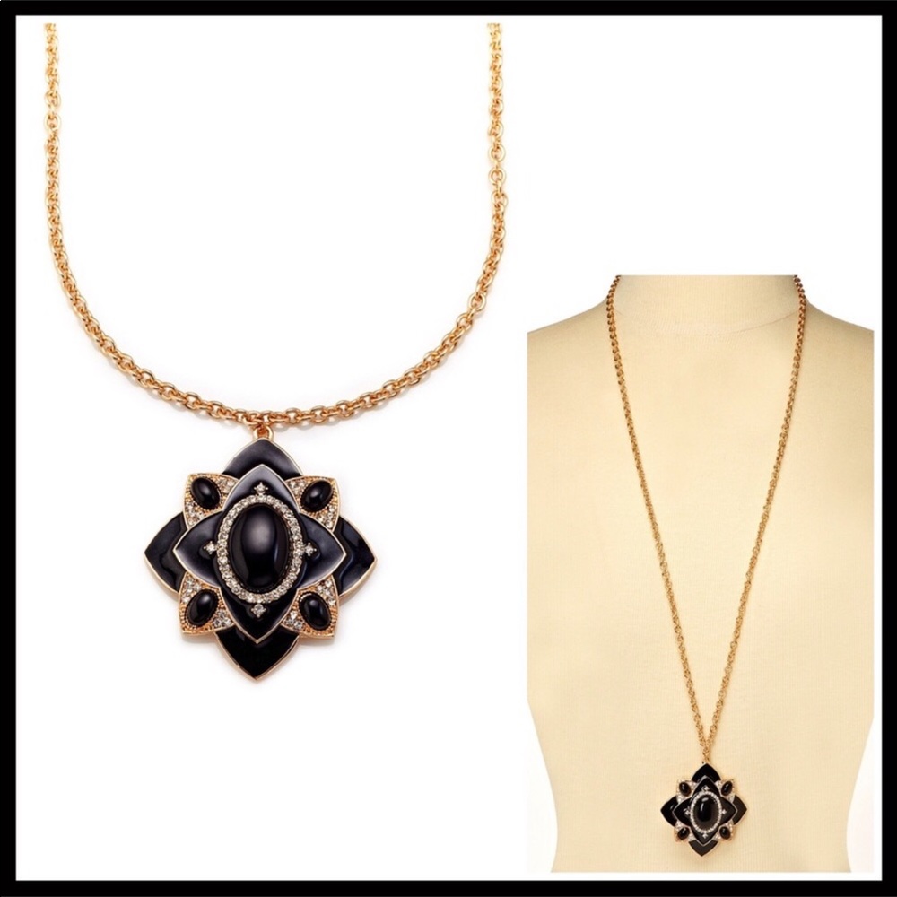 OLIVIA WELLES LONG BLACK PAVE CRYSTAL NECKLACE A2C - Picture 5 of 8